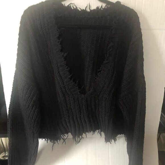 Wildfox Deep-V Reversible Palmetto Sweater Black - Picture 3 of 8